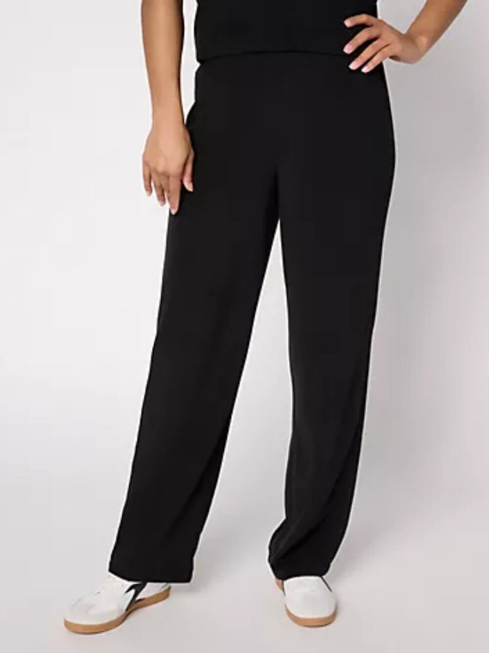 Susan Graver REG Terry Straight Leg Pants with On-Seam Pockets, Black Sz S a7249